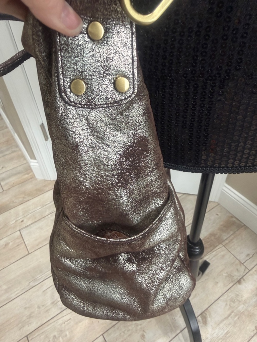 HOBO Metallic Brown Leather Shoulder Tote with Tassel Wristlet - Picture 7 of 10